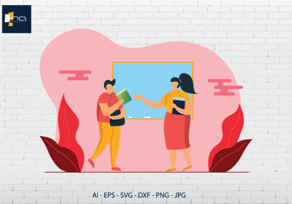 Flat Illustration School Red Background Graphics