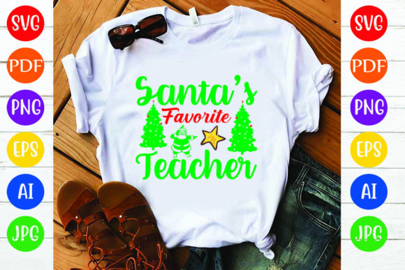 Santa's Favorite Teacher Graphics & T-Shirt Designs